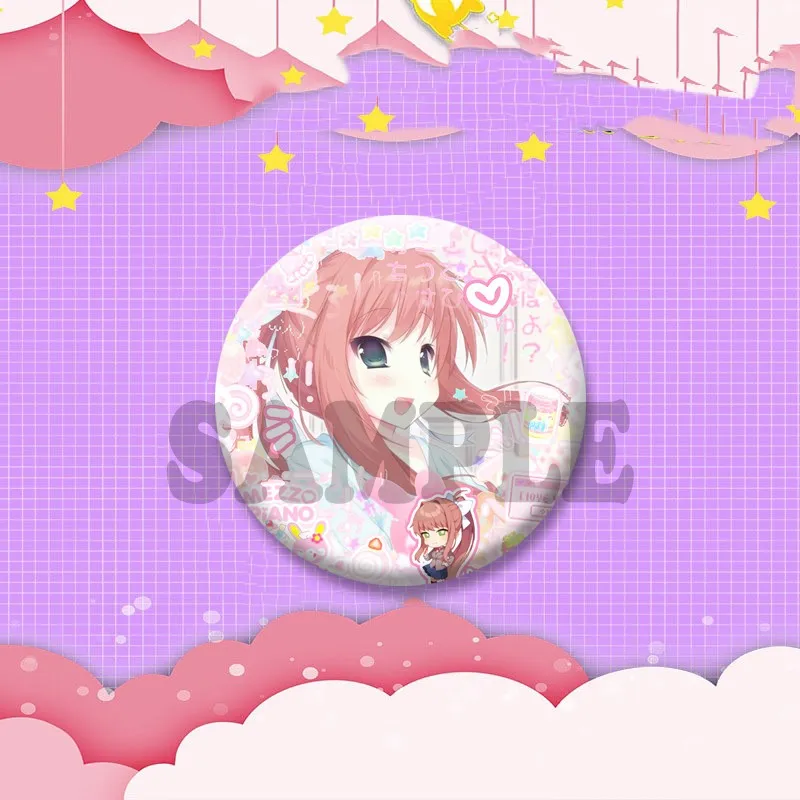 Niedliche Anime-Mädchen M-Monika Anstecknadel, Cartoon-Spielfigur, Cosplay-Abzeichen, Handgefertigte Runde Anstecknadeln für Rucksäcke, Kleidung, Schmuck, Geschenk – Detail 4