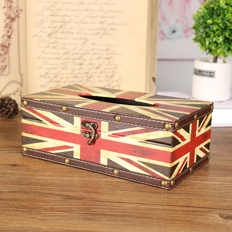 Nordic Retro American Tissue Boxes Leather Waterproof Wood Tissue Box Creative Desk Organizer Handkerchief Box Living Room Gift