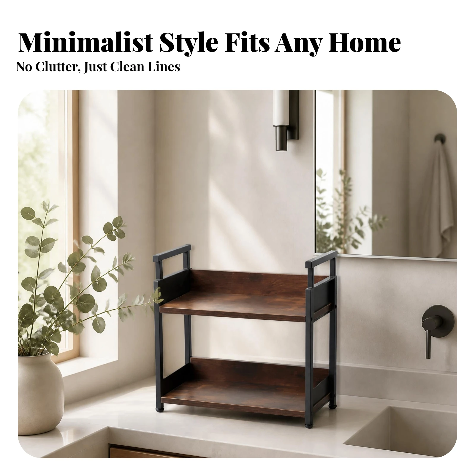 Two-Tier Storage Rack Multi-Purpose Desktop Storage Organizer Wood-Grain Shelf Rack Sturdy for Countertop