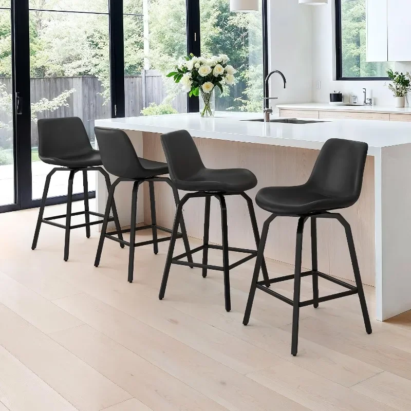 LUE BONA 360° Swivel Bar Stools Counter Height Bar Stools Modern Faux Leather with Enlarged Seats, Metal Legs for Kitchen Island view 5