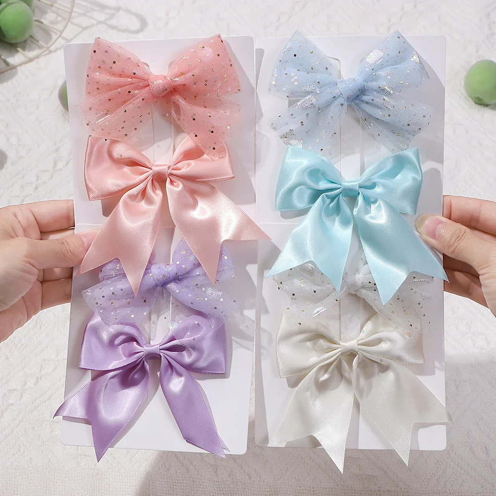 2PCS/Set Sweet Elegant Big Saton Bowbot Hair Clips for Girl Princess Shinny Lace Party Hair Hairpin 2024 Wedding Birthday Gift