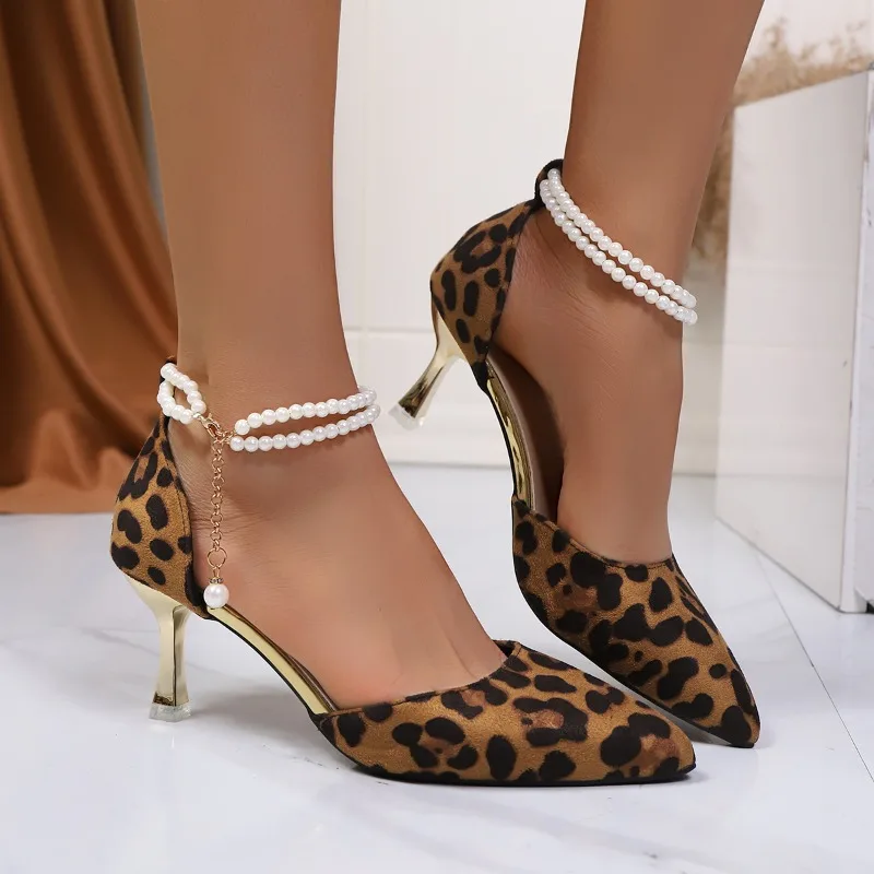Новинка 202, полые сандалии на шпильке, женские туфли на одинарной платформе, туфли на каблуке с натуральным леопардовым принтом