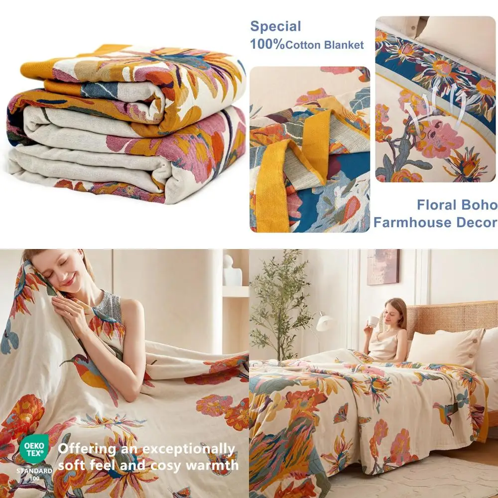 

Хлопковое одеяло в богемном стиле — мягкое, двустороннее, дышащее, легкое одеяло на все сезоны, 60x80 дюймов