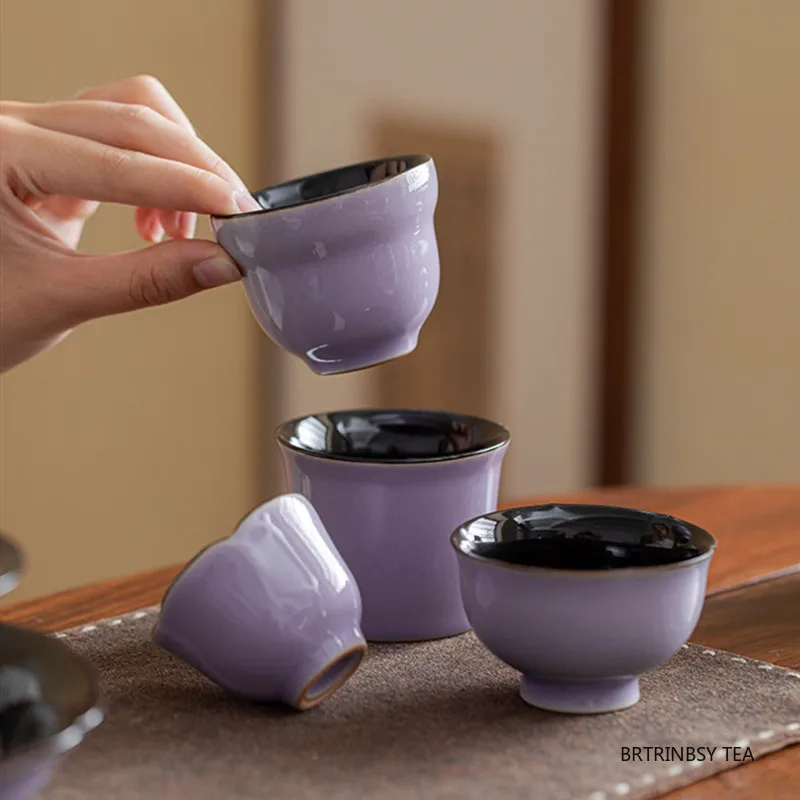 

1 Pc Chinese Vintage Ceramic Tea Cup Handmade Solid Color Tea Bowl Household Master Teacup Travel Personal Teaware Accessories