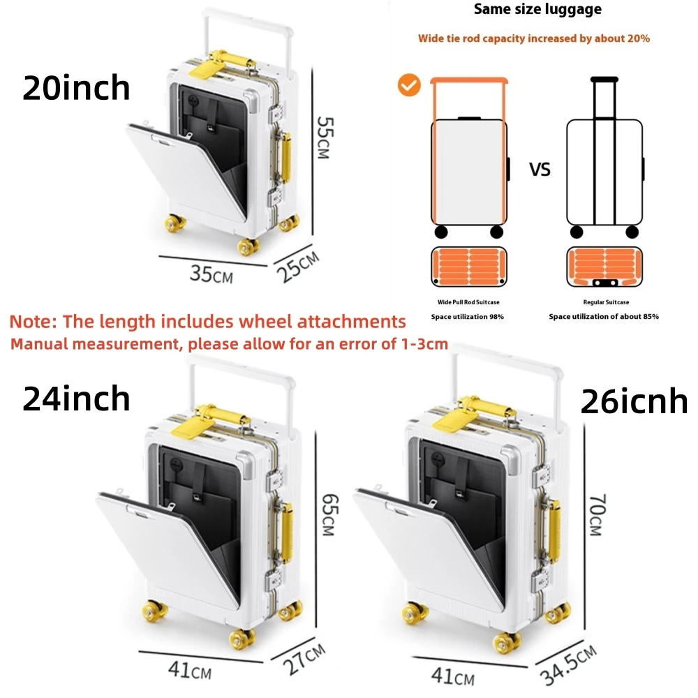 Чемодан с передним отверстием, широкая ручка, чехол на тележке, сумка на колесиках, алюминиевый каркас с красочным бесшумным колесом, USB-разъем для зарядки