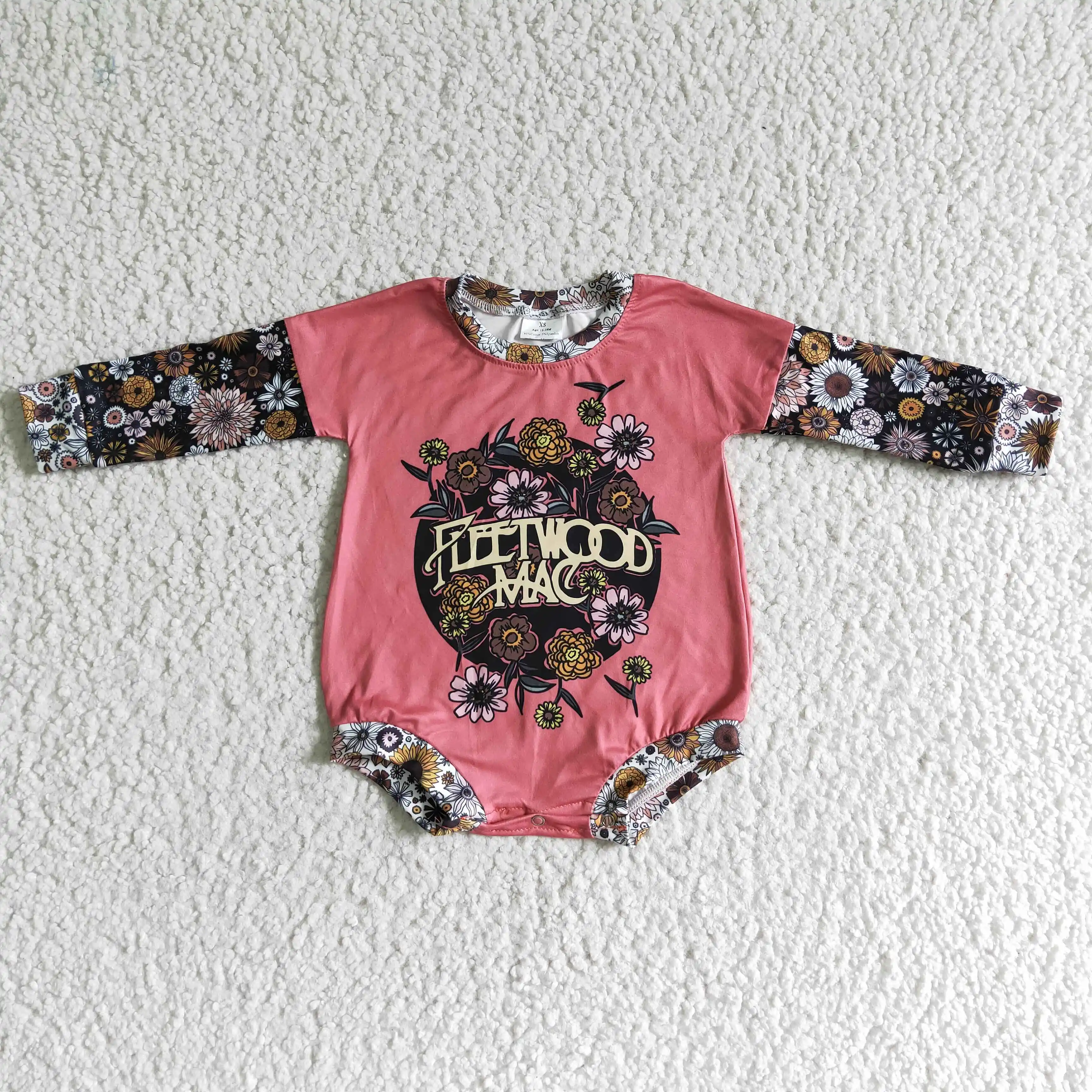 Z813-05 LR0020 infants stitching long sleeve romper girl flower pattern jumpsuit with buttons
