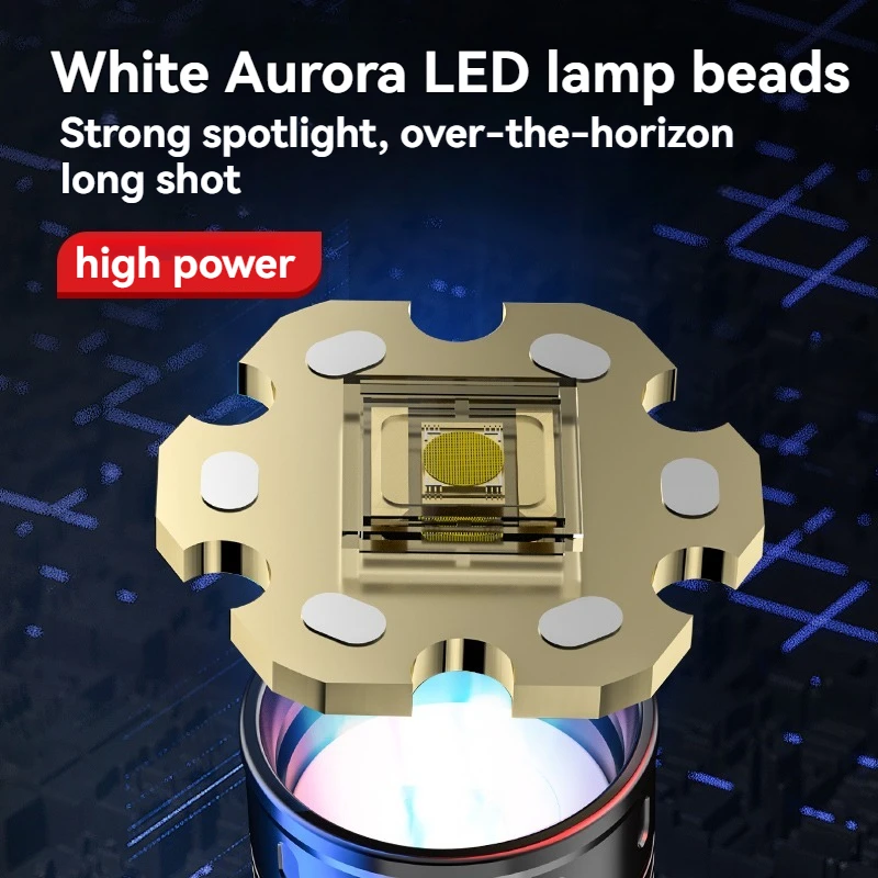 مصباح يدوي مصنوع من سبائك الألومنيوم، قوي وقابل لإعادة الشحن، فائق السطوع، طويل المدى، بطارية وهج الرماية، راقية #3