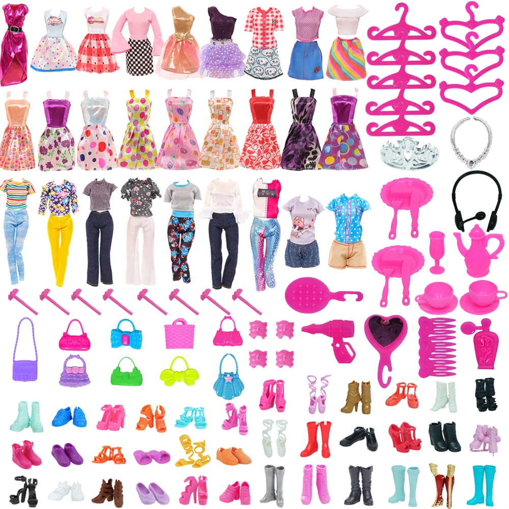 63PCS/Set Doll Clothes Shoes Furniture Kitchen Accessories Fits For Barbies 11.8InchDoll&1/6 BJD Blythe Doll,Toys For Girl,Dress