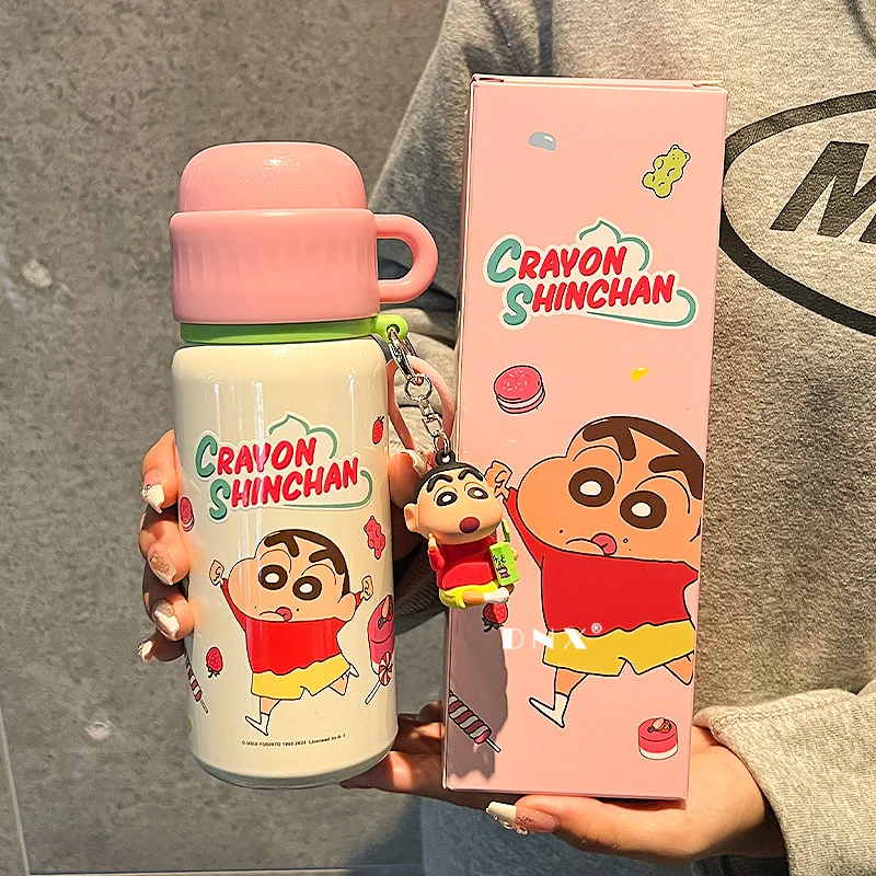 

New Crayon Shin-chan Thermos Cup Girl Cute Portable Large Capacity Stainless Steel Water Cup with Lid Doll Pendant Holiday Gift