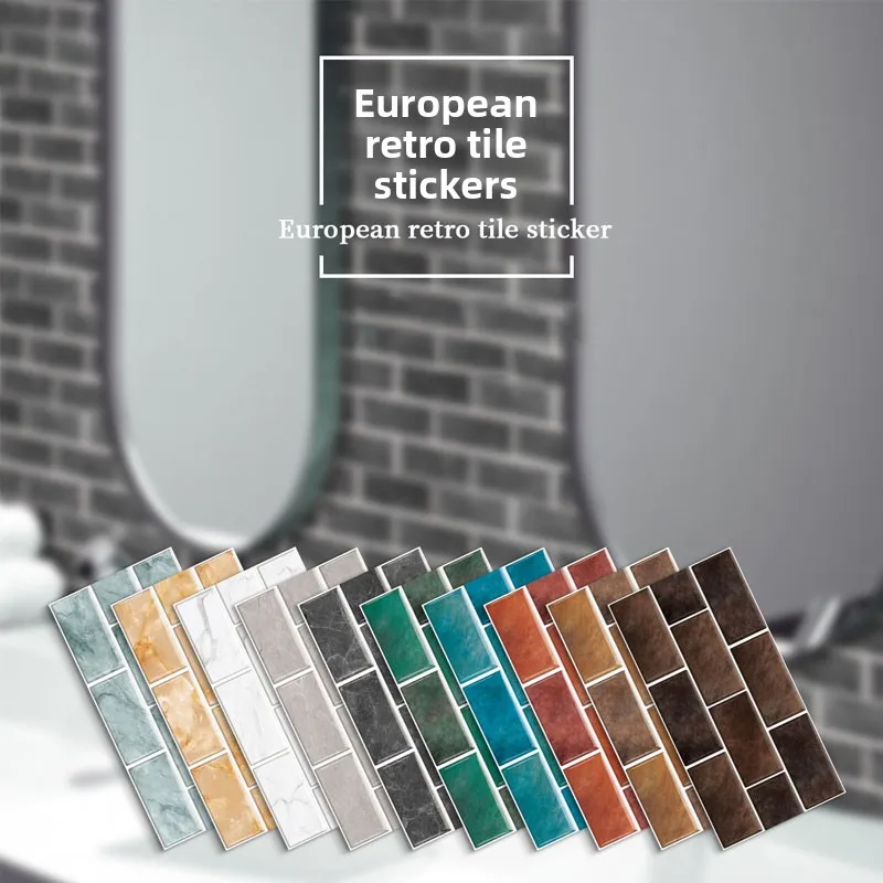 

European Retro Tile Stickers Pvc Self-Adhesive Wall Stickers Kitchen and Bathroom Waterproof Wall Decoration Wallpaper