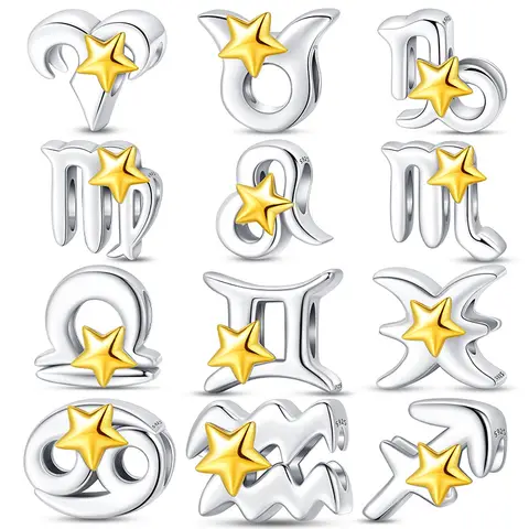 실버 도금 12 별자리 매력 비즈 맞는 Qikaola 925 원래 팔찌 Diy 쥬얼리 여성을위한 만들기 Best5