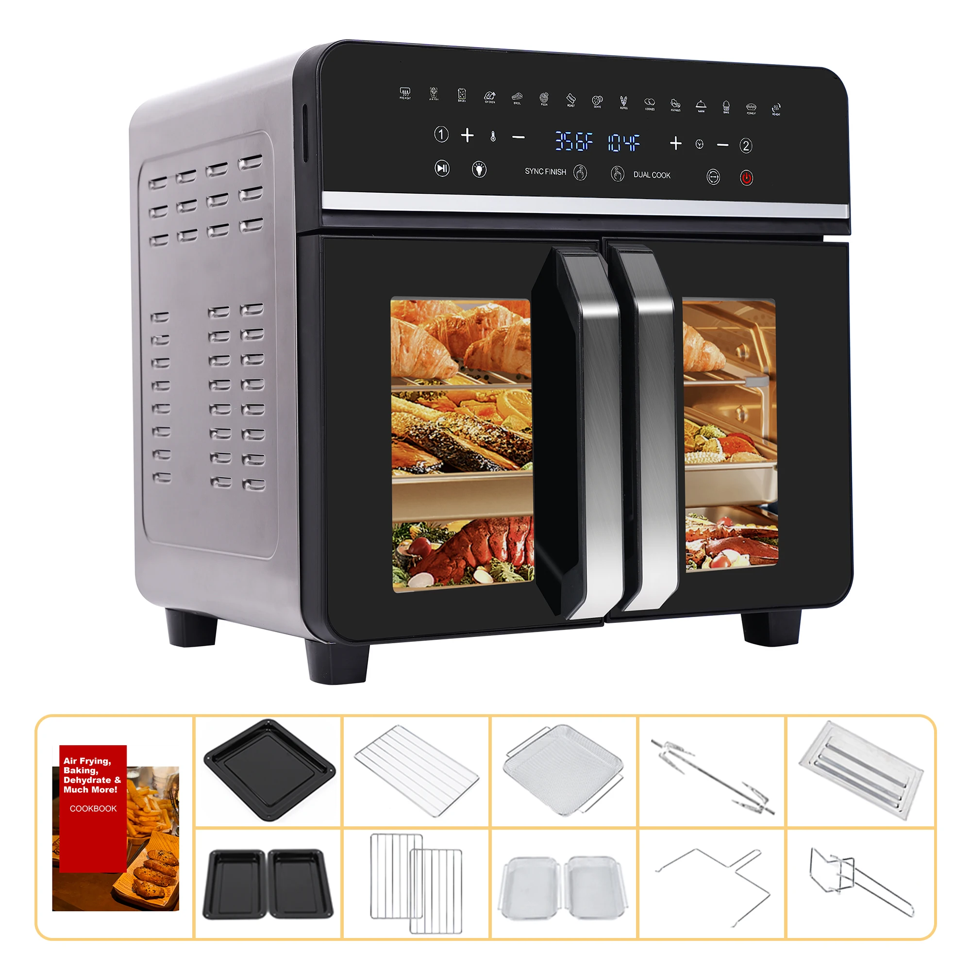 Dual Zone Hot Air Fryer, 24QT Hot Airfryer, XXL Oven with LED Touch Screen, 15 in 1, Luxury Accessories with Recipe Book,