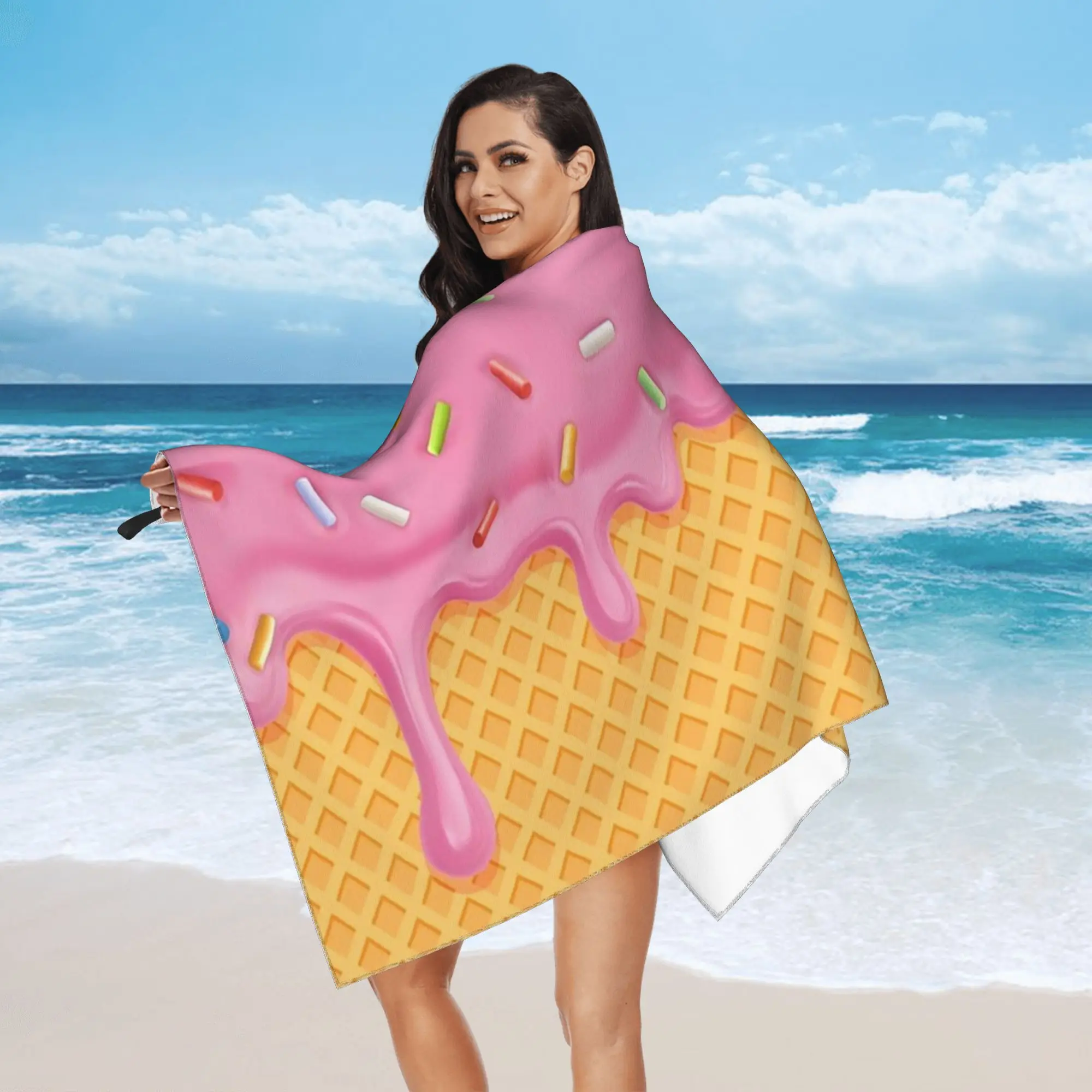 Strawberry Ice Cream  Beach Towel Soft Microfiber Quick Dry Absorbent Quick Towels For Pool