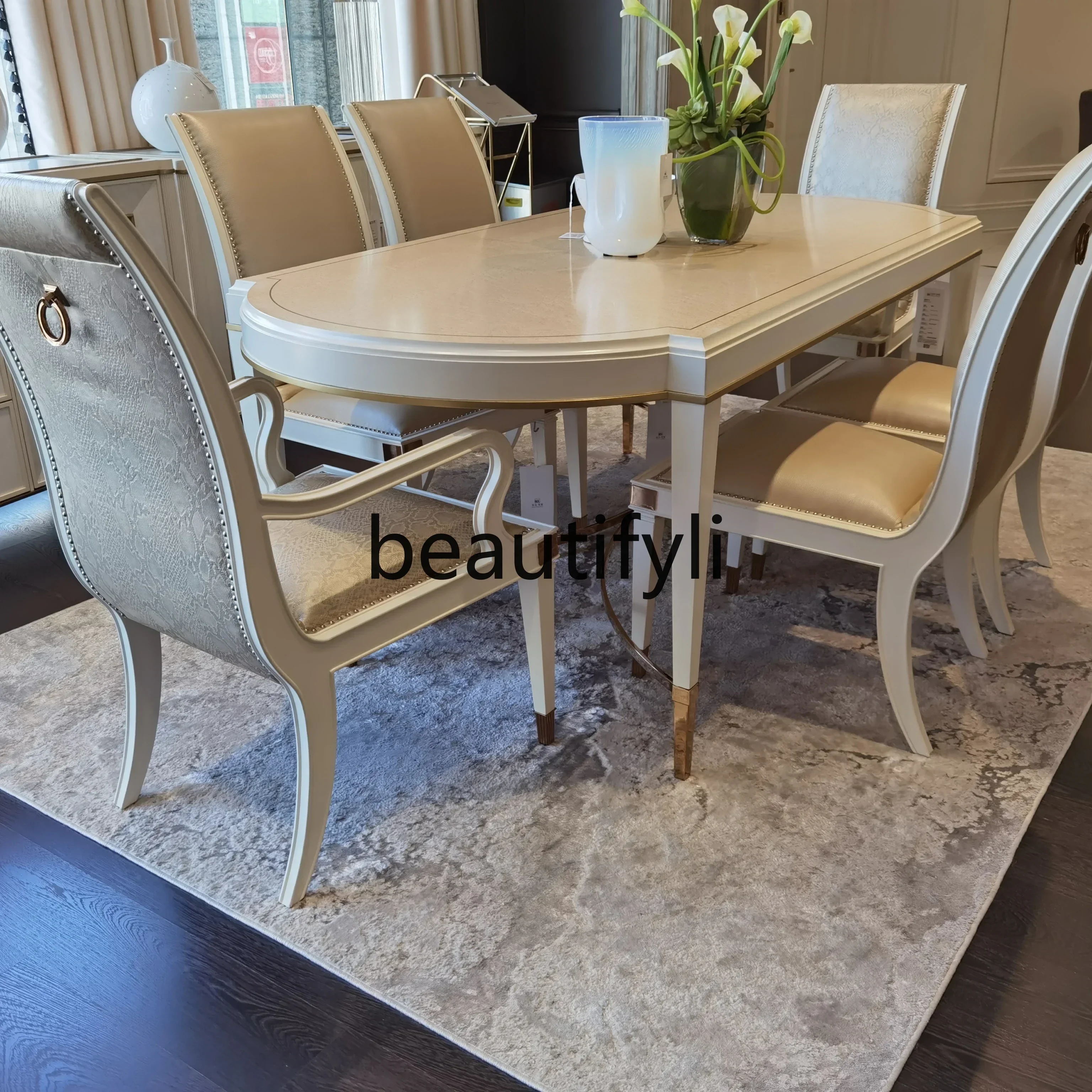 

American Light Luxury Solid Wood Long Dining Table Is Simple And Retro, The Dining Table And Chair Combination Are Customiz