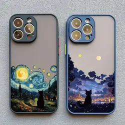 Artistic Black Cat Starry Night Phone Case For iPhone 17 15 14 13 12 11 Pro Max 12 16 Mini XS X XR 14 15 Plus Shockproof Shells