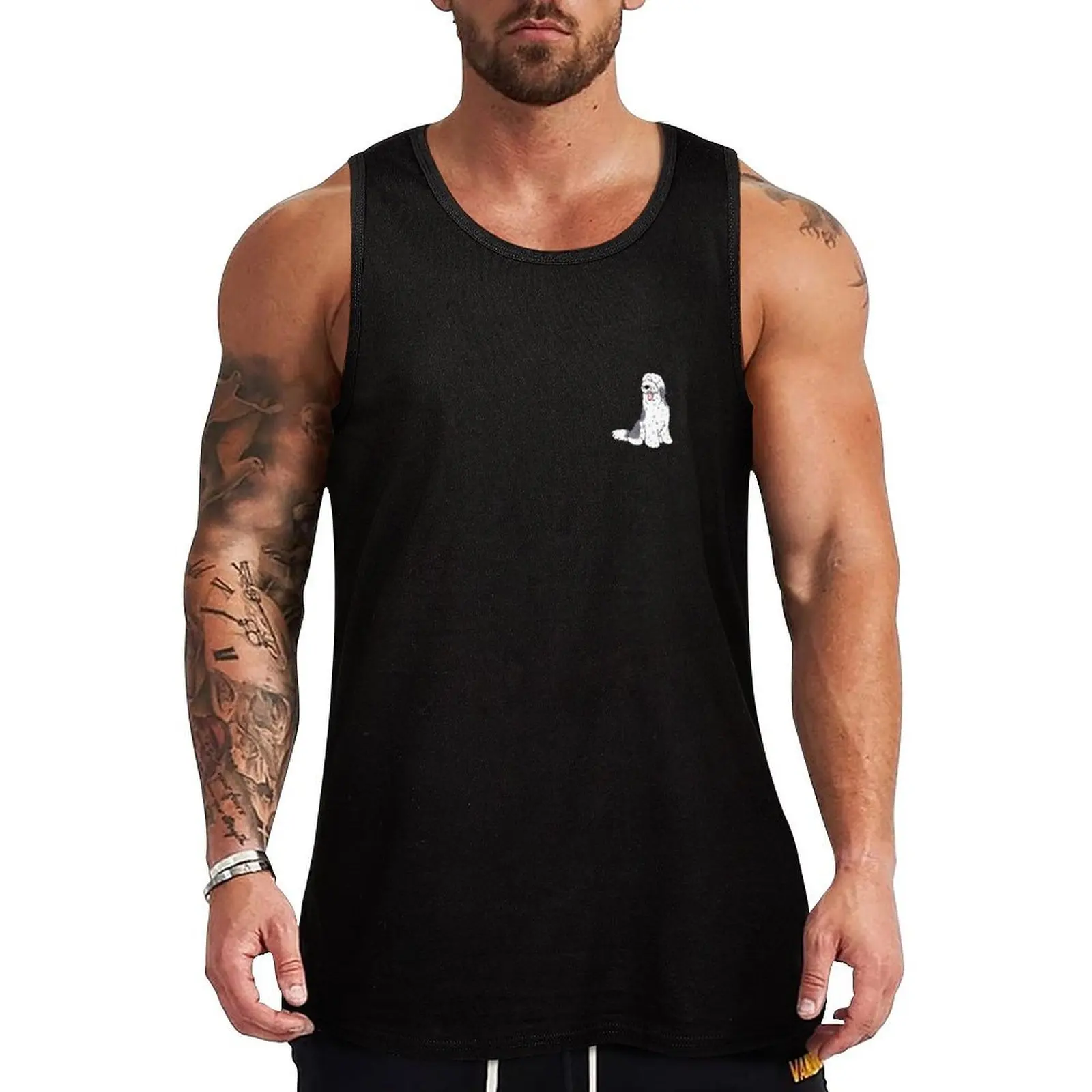 

old english sheepdog cute illustration Tank Top training weight vest gym clothing men gym t-shirts man