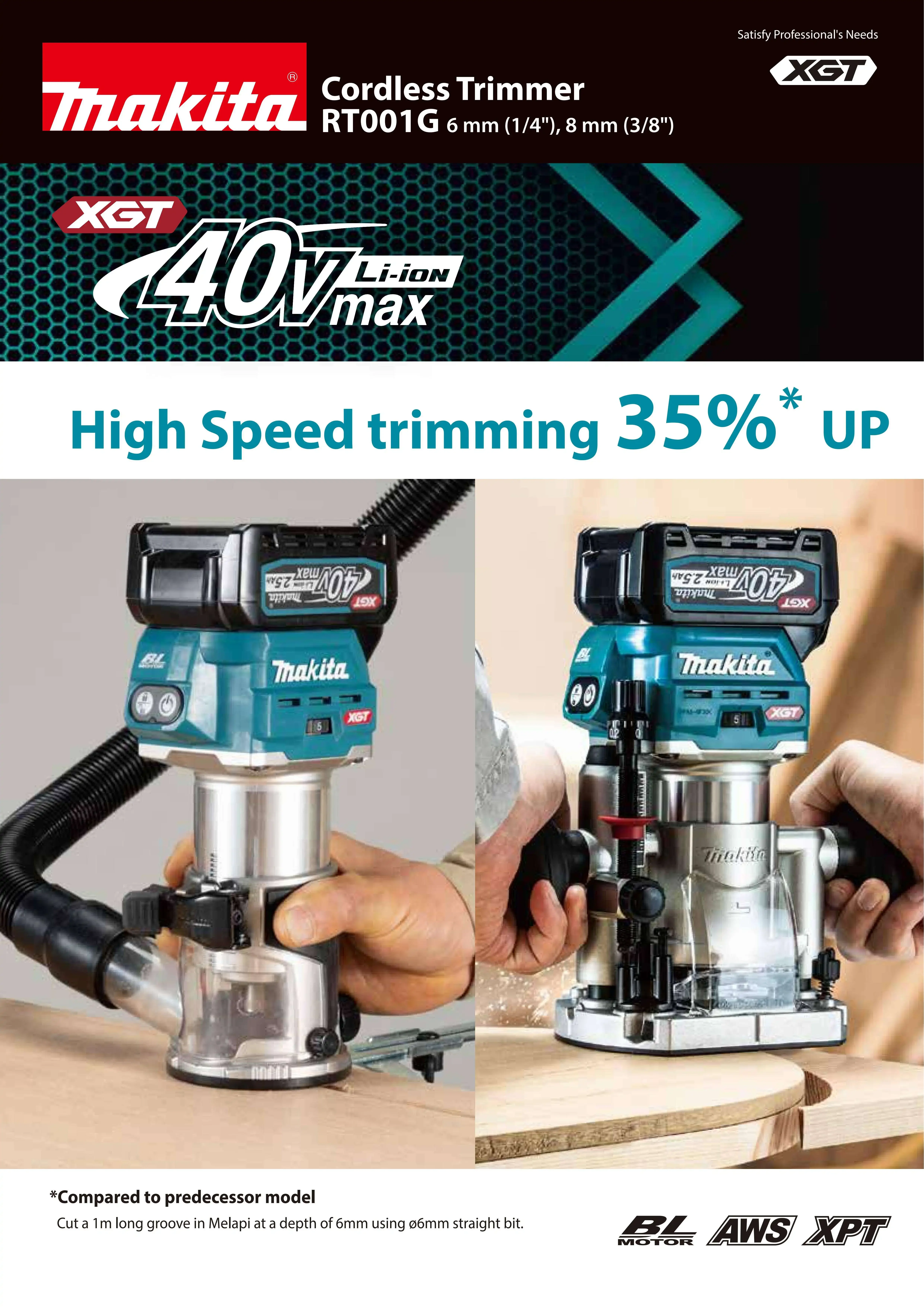 Makita RT001GZ 40VMax XGT Brushless Cordless AWS Laminate Trimmer 6/8MM RT001GZ08 Electric Trimmer Woodworker Lithium Power Tool