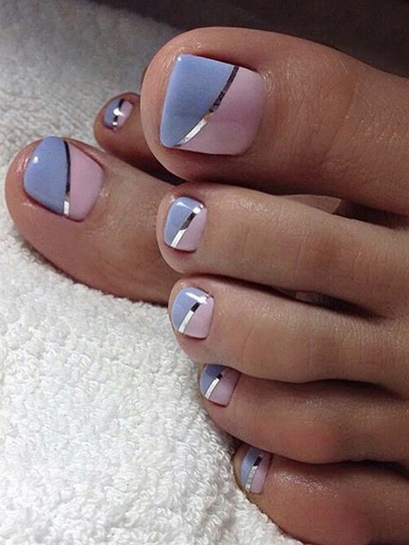 Blue & Pink Summer Simple Fake Toenails Full Cover Square Artificial Nail Tips for Hot Girl Dress Matching