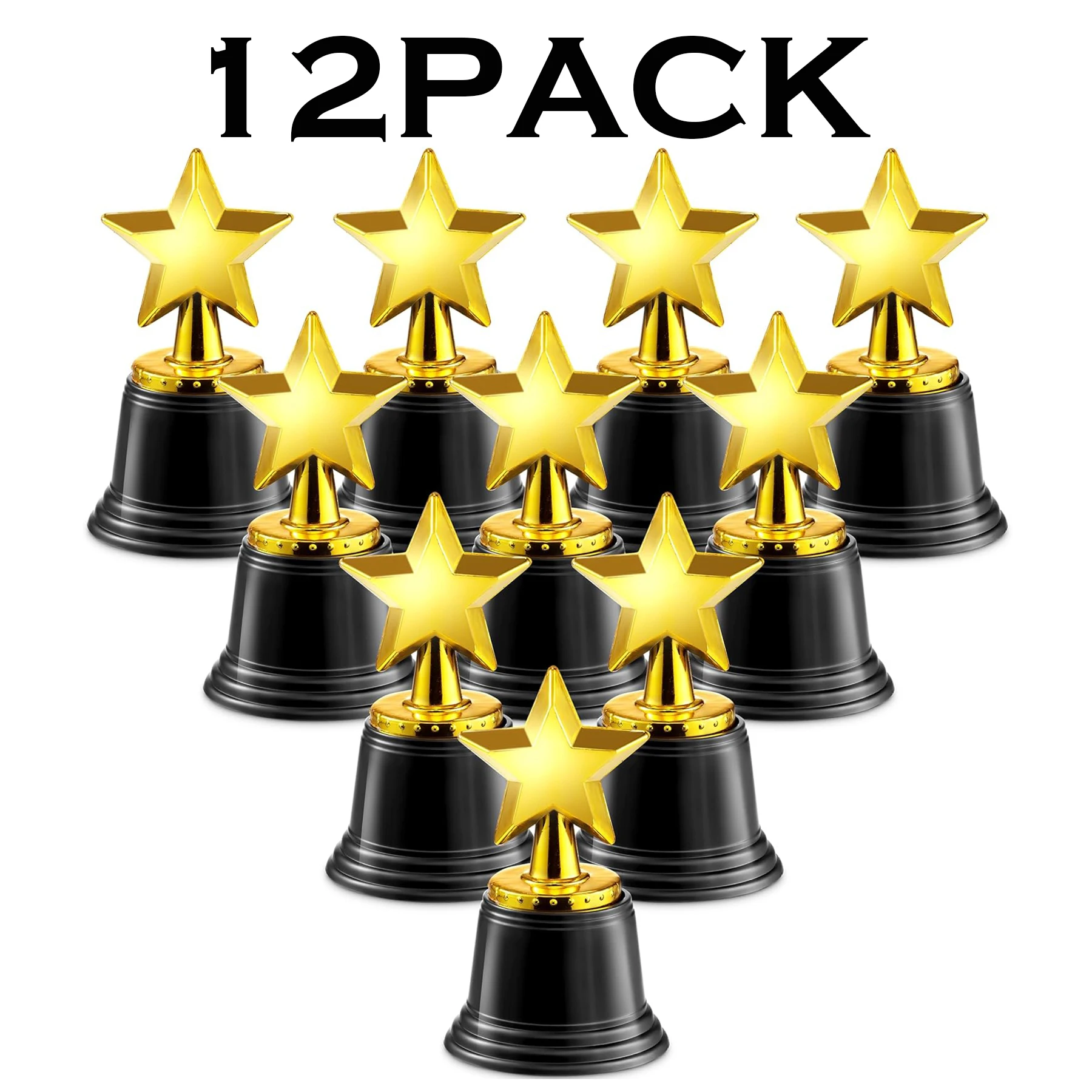 

Gold Star Trophy Awards - Pack of 12 Bulk 4.5-Inch Plastic Trophies for Kids & Adult Prizes, Competitions, Sports Events, Party