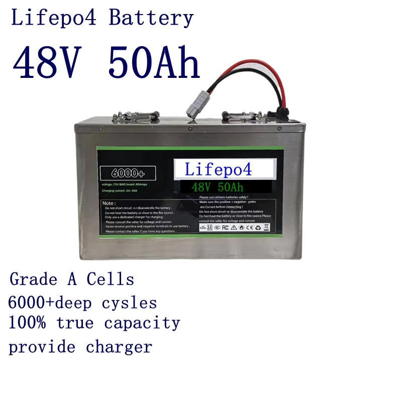 

48V, 50Ah, 40Ah, BMS 3000W,Batterie LiFePO4 haute capacité, stockage d'énergie pour voiture, navette AGV, chargeur 10A inclus