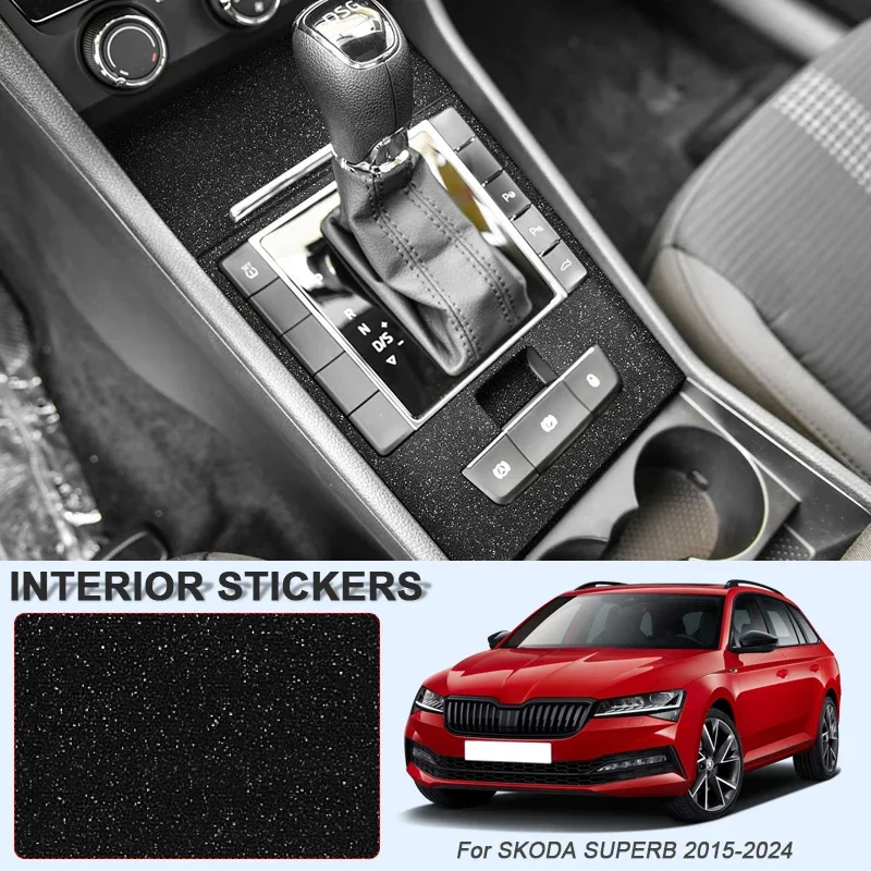 Car Carbon Interior Sticker Auto Window Lifting Panel Decal For SKODA SUPERB 2015-2024 Gear Door Protective Film Accessory