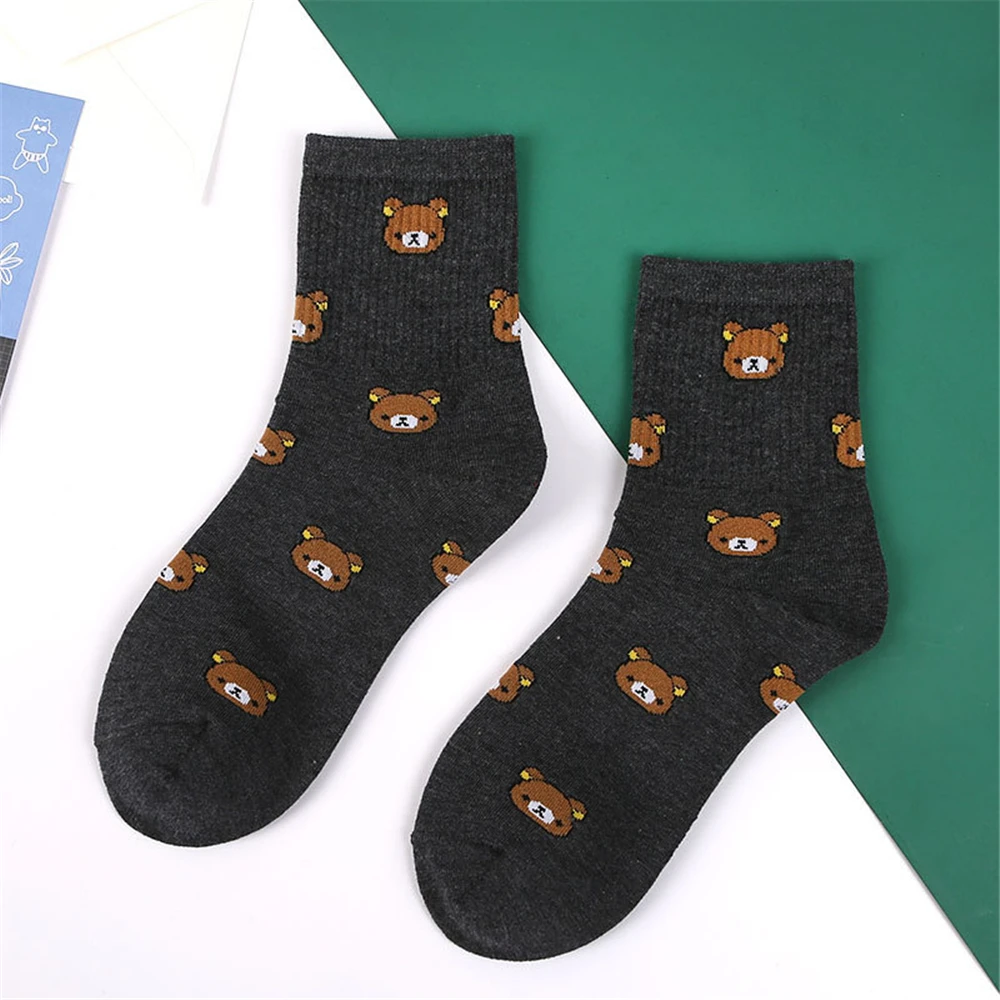 Calcetines de algodón a la moda con muchos osos para mujer, bonitos calcetines de dibujos animados Harajuku, regalo de Navidad, Kawaii Sokken, envío directo