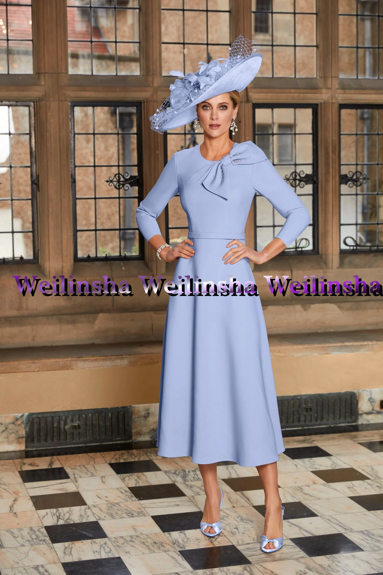 Weilinsha-Robe plissée pour la mère de la mariée, manches 2023, simple, ligne A, en jersey, robes de mariage, nouvelle collection 3/4