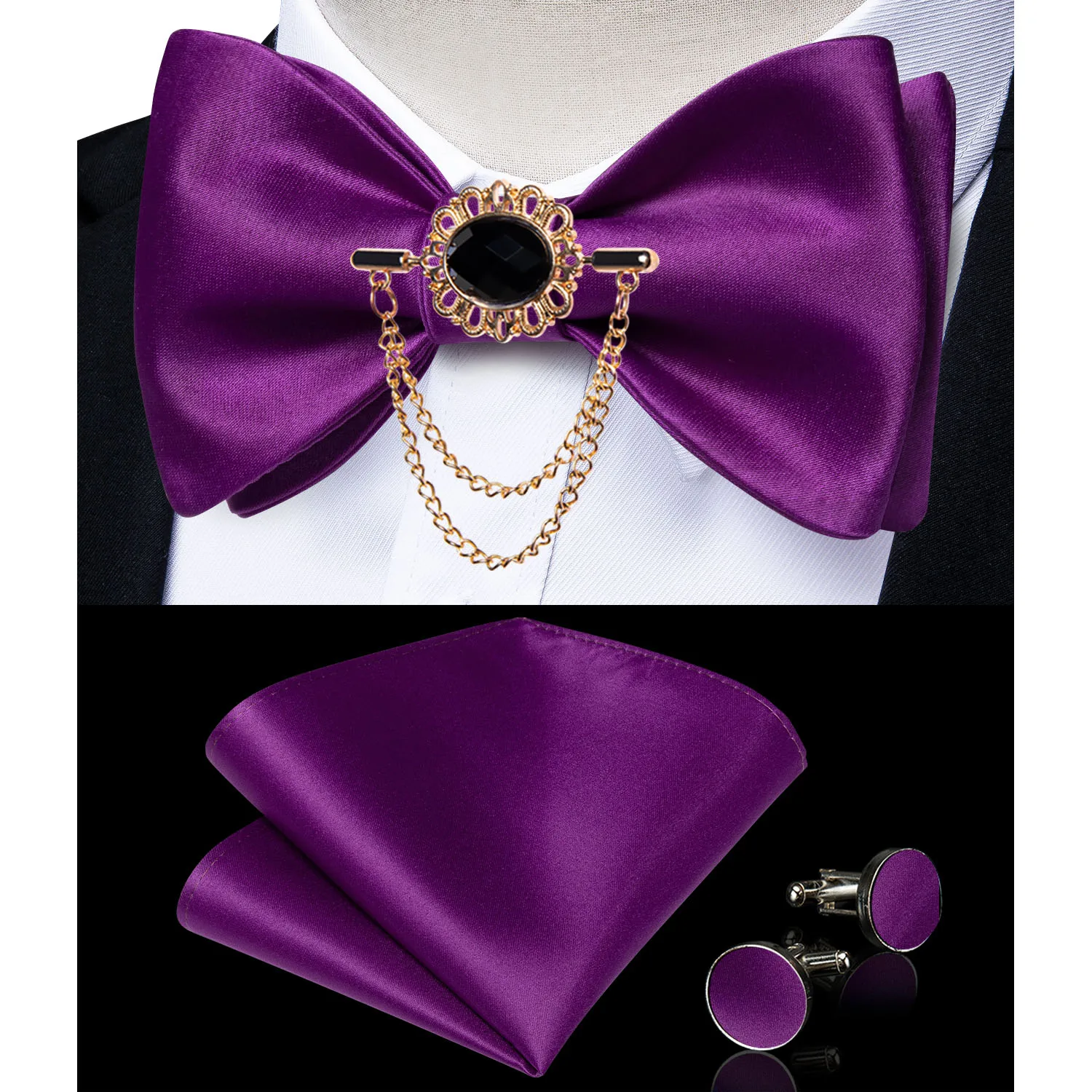 Exqusite männer Selbst-krawatte Bowties Hochzeit Krawatten Für Mann Zubehör Manschettenknöpfe Hanky Brosche Set Rot Schwarz Gelb blau Bowtie – Detail 26