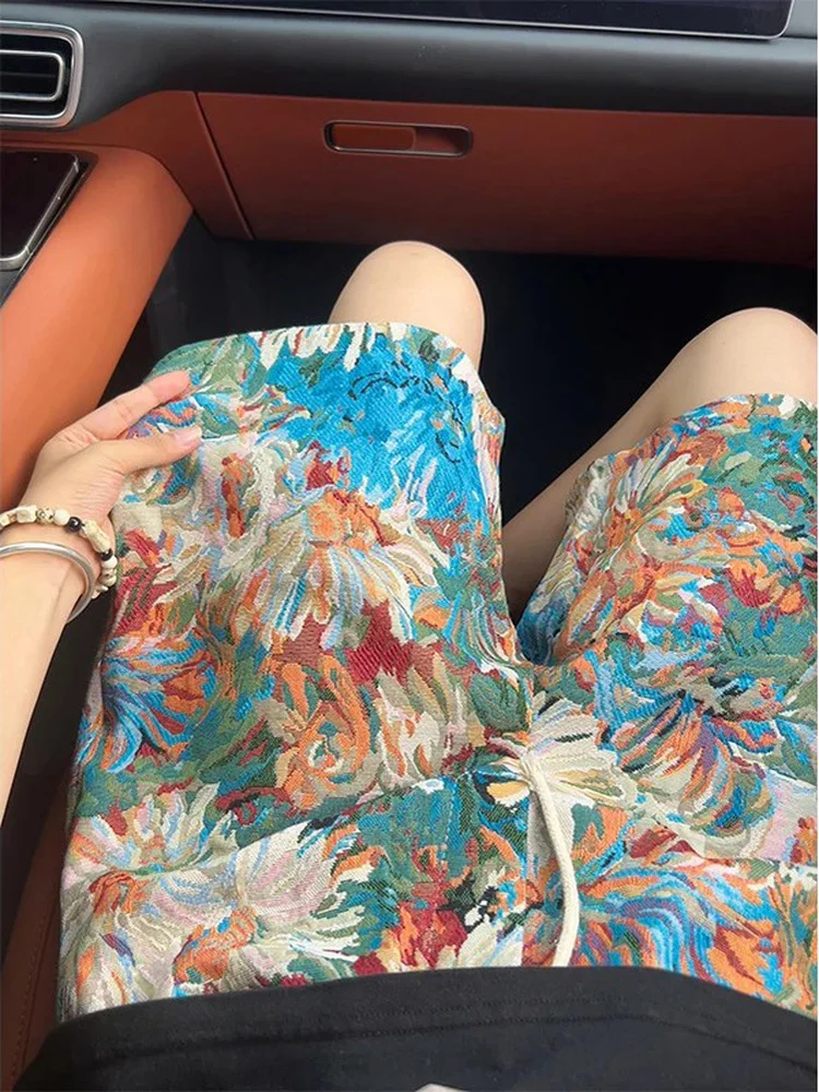 

Мужские гавайские шорты с вышивкой, летние, американские, спортивные, свободные, повседневные, длиной до колена, прямого кроя, из дышащего полиэстера