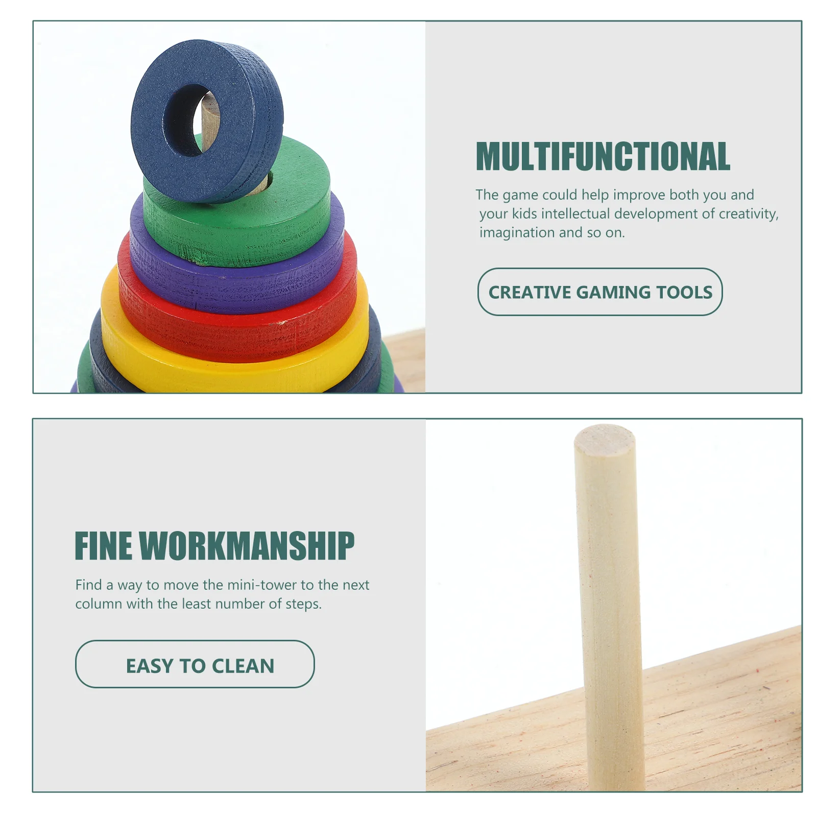 1 set colorato in legno Hanoi Tower cervello puzzle gioco intellettuale rilassamento sfida fai da te divertimento in famiglia puzzle logico