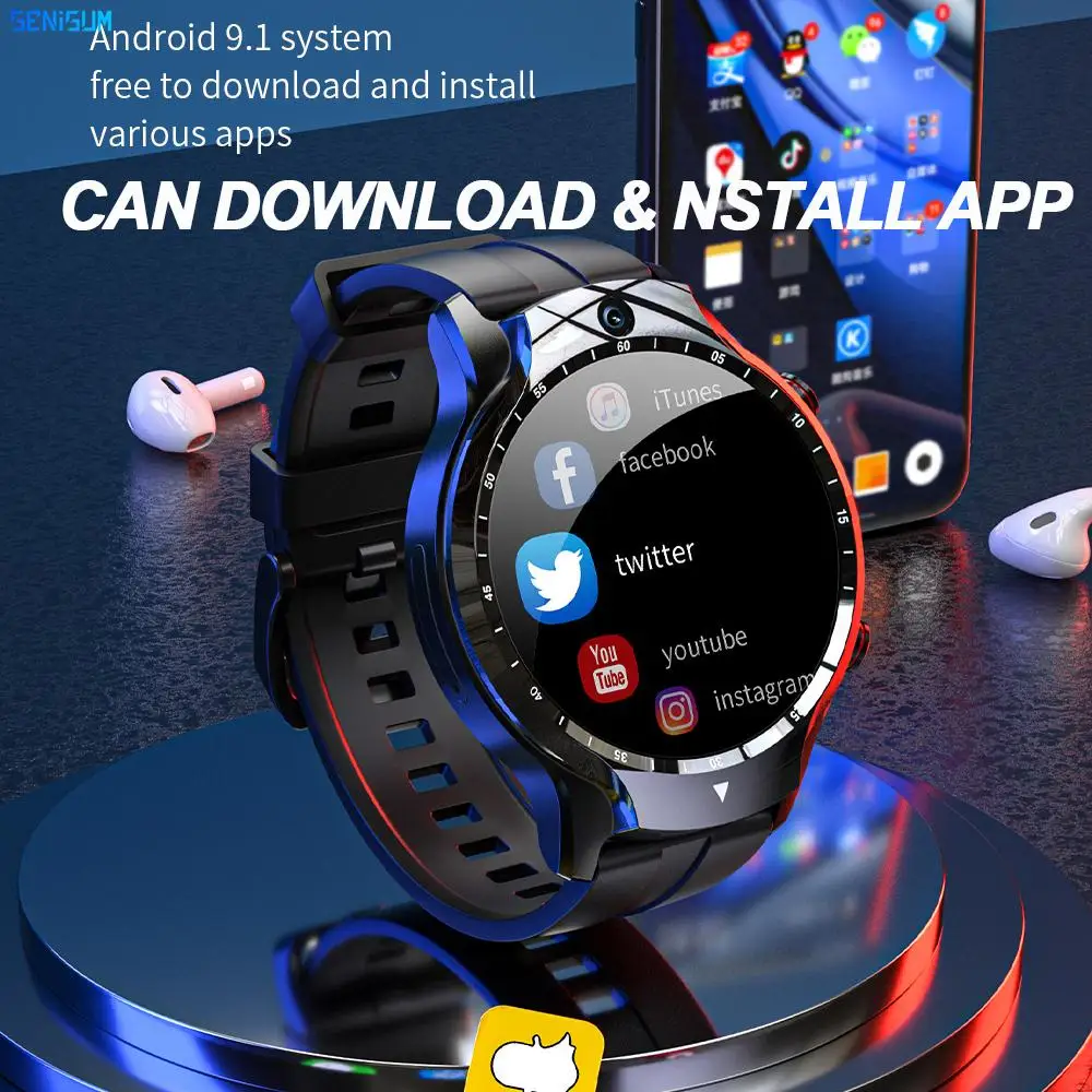 GPS Android 9.1 Smart Watch Wifi Bluetooth Phone Call Dual System Sports Heart Rate Spo2 Gao Fit Google APP Download Music Watch