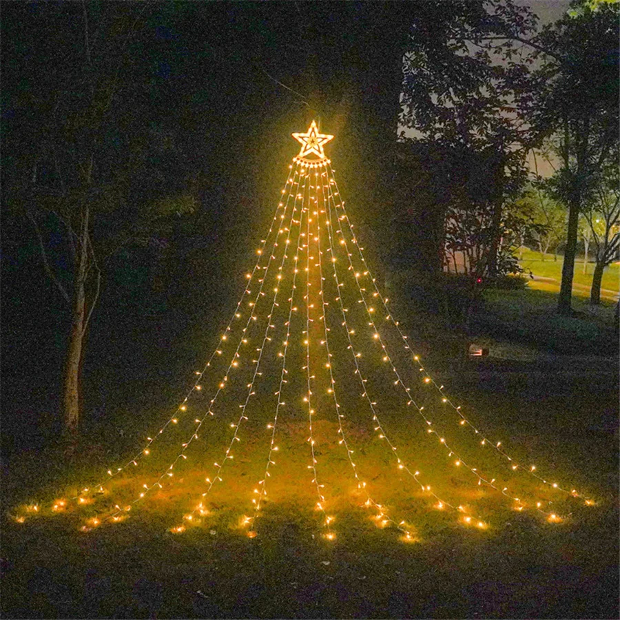 

Outdoor 8 Modes LED Christmas Garland Fairy Lights Waterproof 350LED Stars Waterfall String Lights for Party Wedding Patio Decor