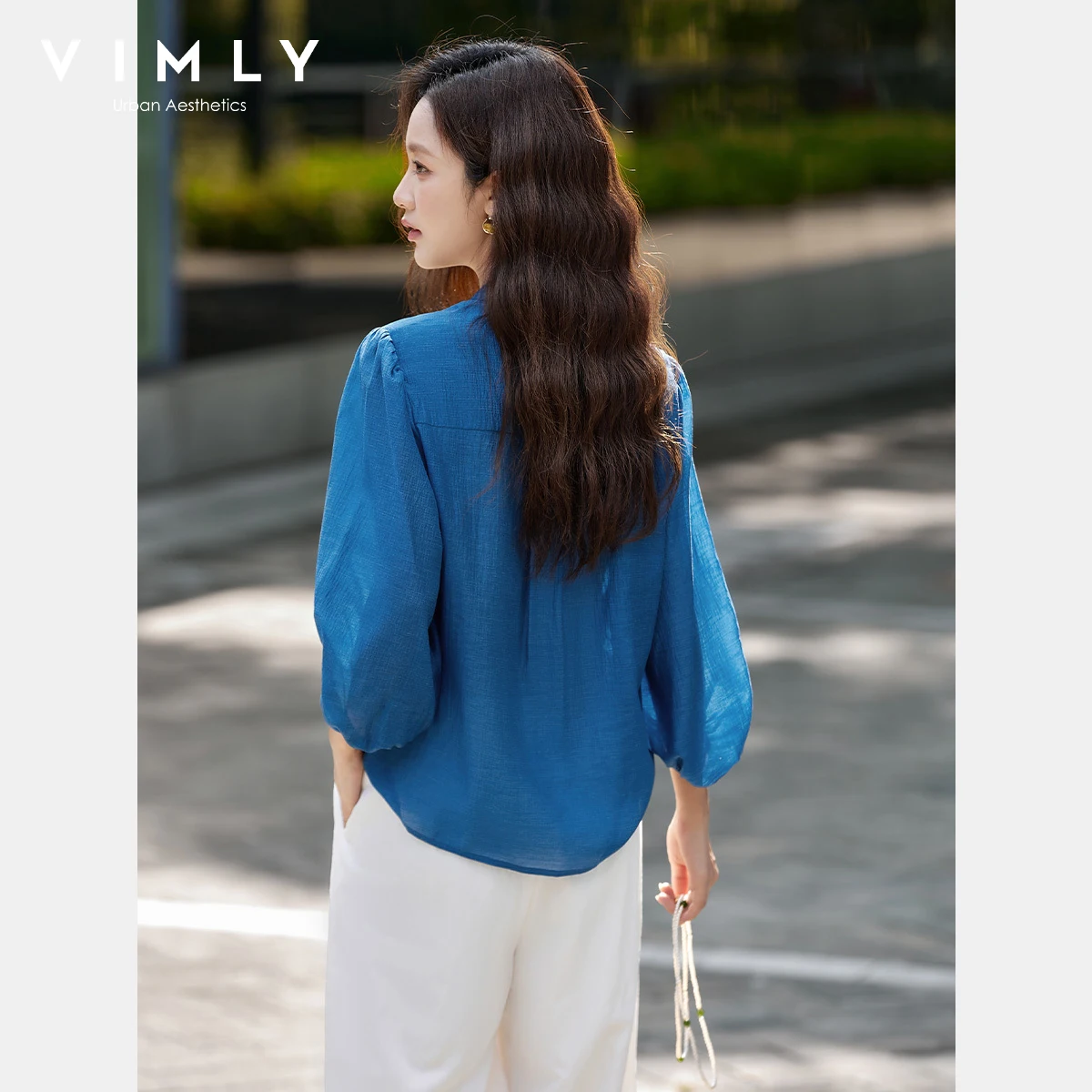 VIMLY Shirt Women Elegant Chinese Style 2025 Autumn New Lantern Sleeve Blouse for Woman Casual Chiffion Button Female Tops A3002