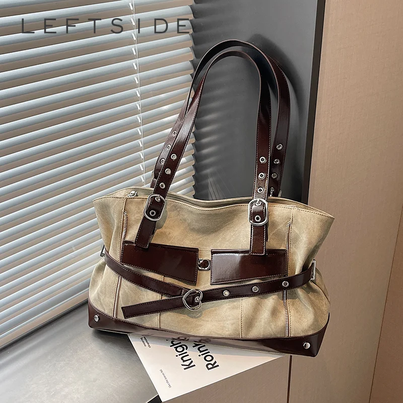 

Women Vintage PU Leather Large Capacity Tote Bag Contrast Shoulder Bags 2026 New Trend Fashion Retro Handbags and Purses