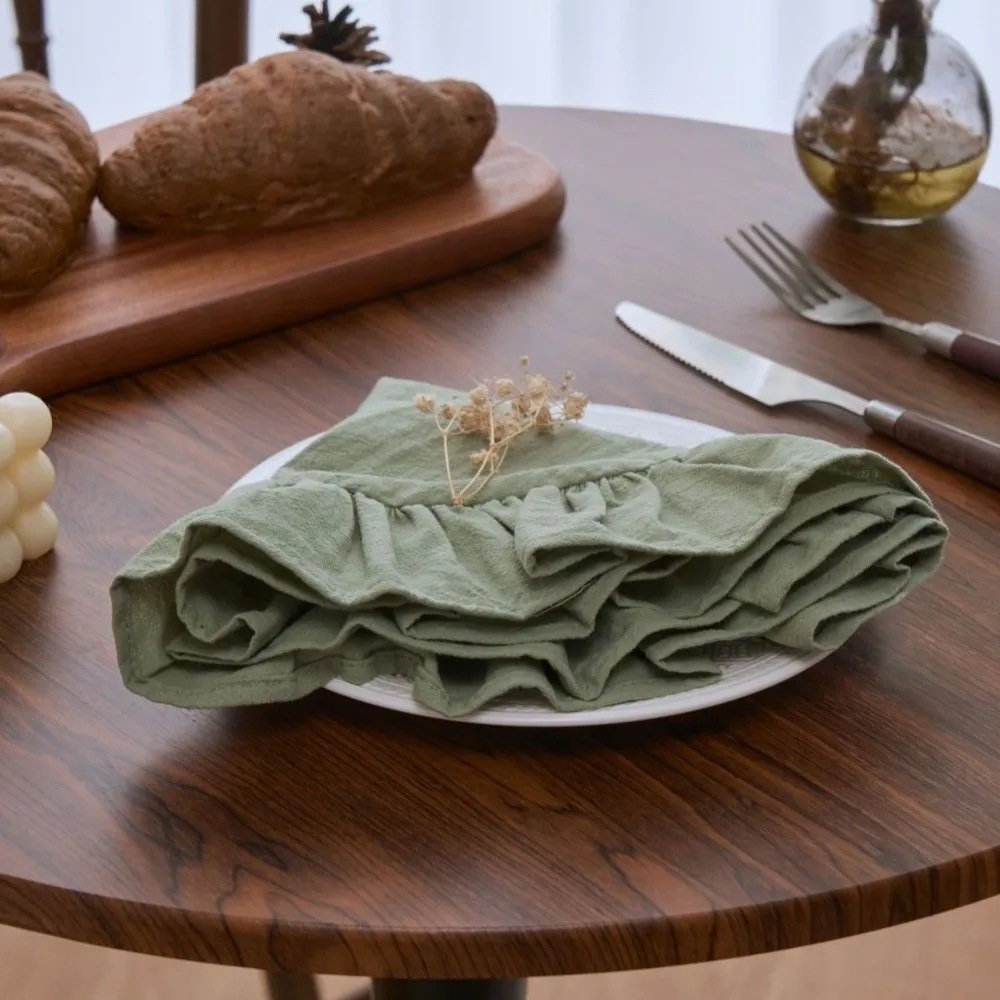 Solid Color Ruffled Placemat Simple Cotton Heat-Insulating Placemat Decorative Table Napkin Cloth Photography Background Props