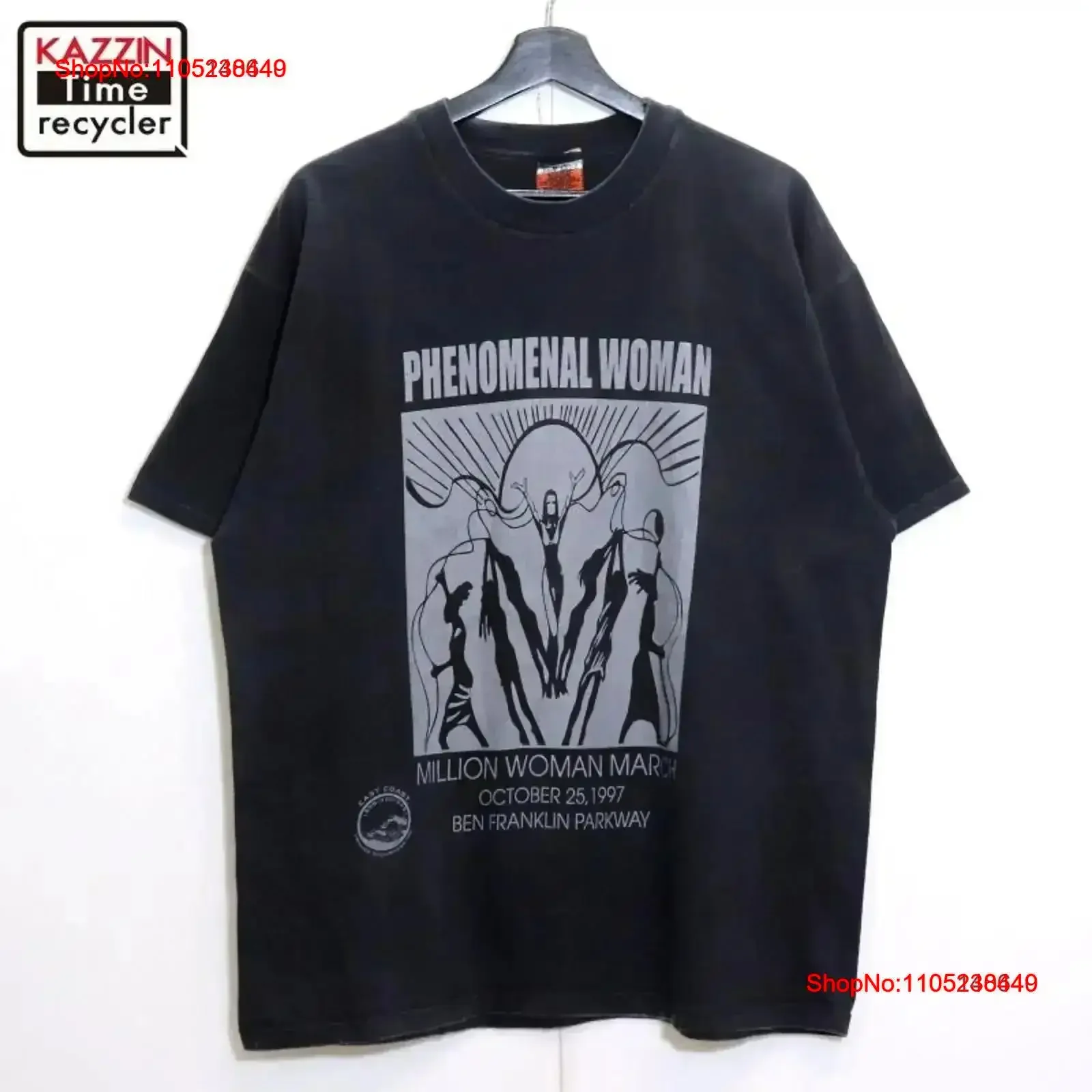 Used 90S Usa Vintage Million Woman March T Shirt Men'S L Size Black Washed homme Soft Breathable fashion graphic vintage