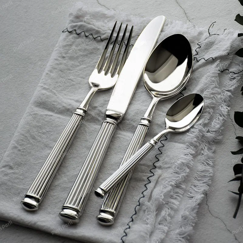 Hammered Cutlery Set 1/4/8/16Pcs Luxury Tableware Set 18/10 Stainless Steel Dinnerware Knife Fork Spoon Dishwasher Safe Flatware