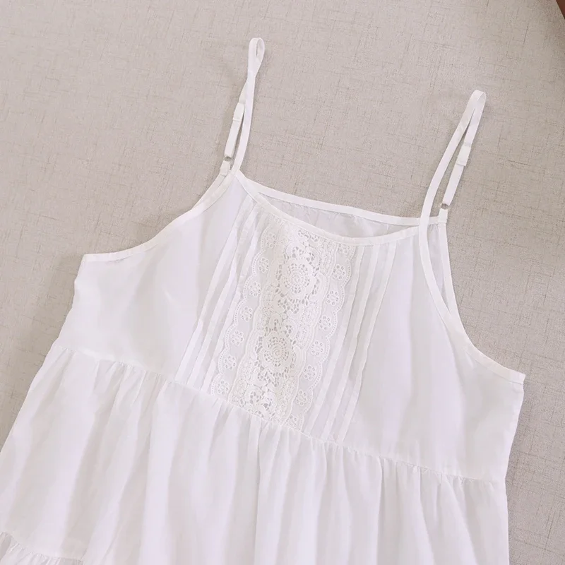 Spring Summer Mori Girl Sweet Sleeveless Sling Dress Women Spaghetti Strap Solid Color Casual Basic White Underdress