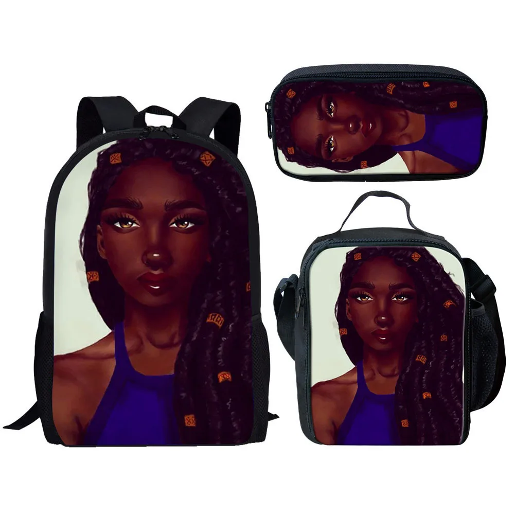 

Luxury Popular Funny black African Girls 3D Print 3pcs/Set pupil School Bags Laptop Daypack Backpack Lunch bag Pencil Case