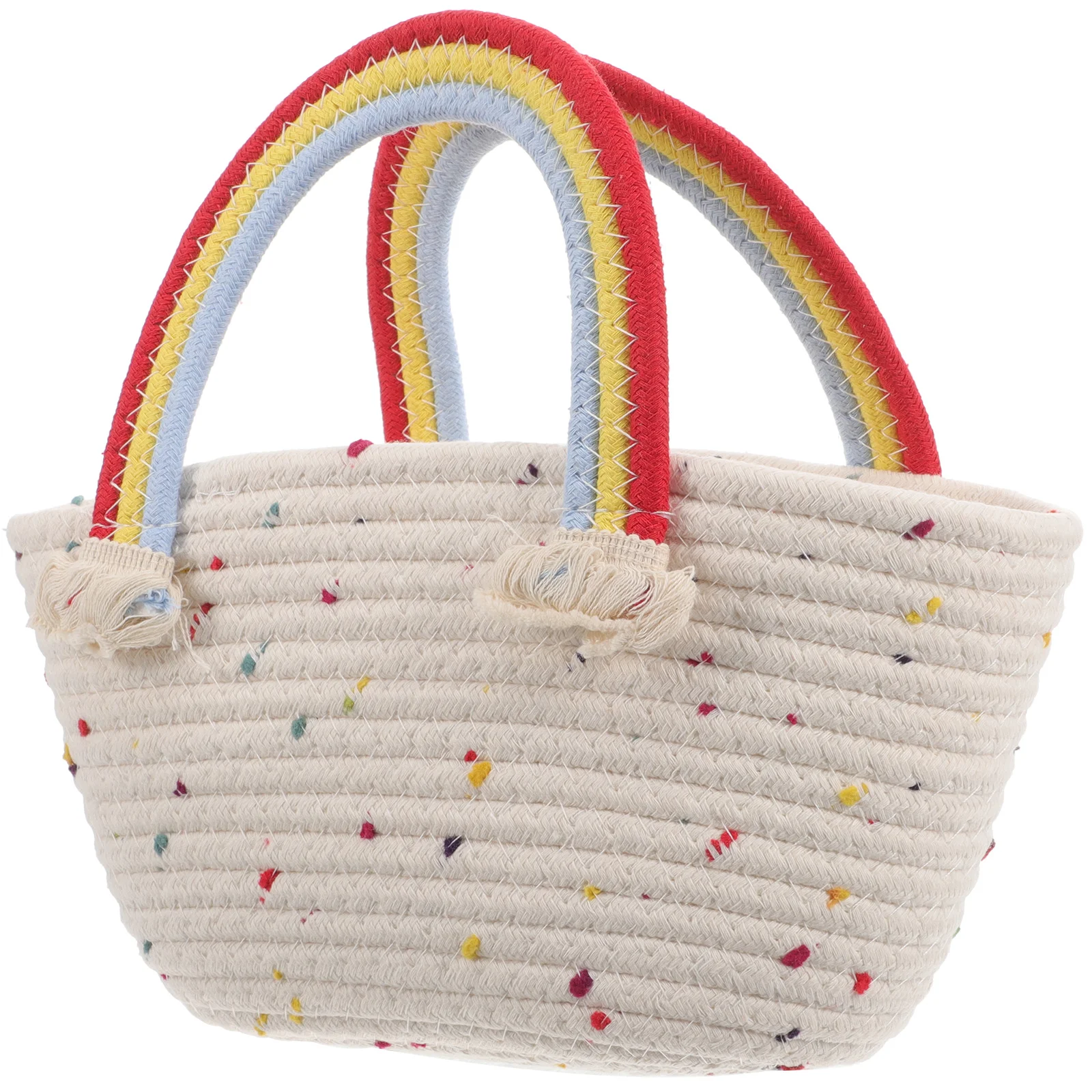 Rainbow Cotton Thread Souvenir Bag Basket for Women Tote Bags Beach Woven Hand Lady