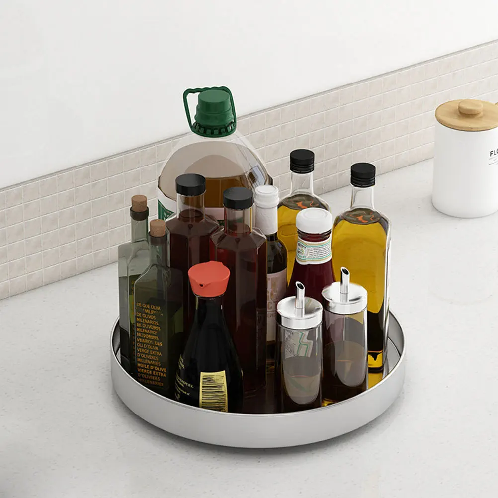 

1pc Rotating Storage Rack Premium Waterproof Kitchen Organizer Spice Bottle Holder Seasoning Tray Stainless Steel Multi-Function