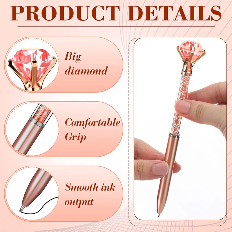 100Pcs Big Crystal Diamond Pens Metal Ballpoint Pen Office Supplies Gift Pens for Christmas Bridesmaid Wedding Birthday