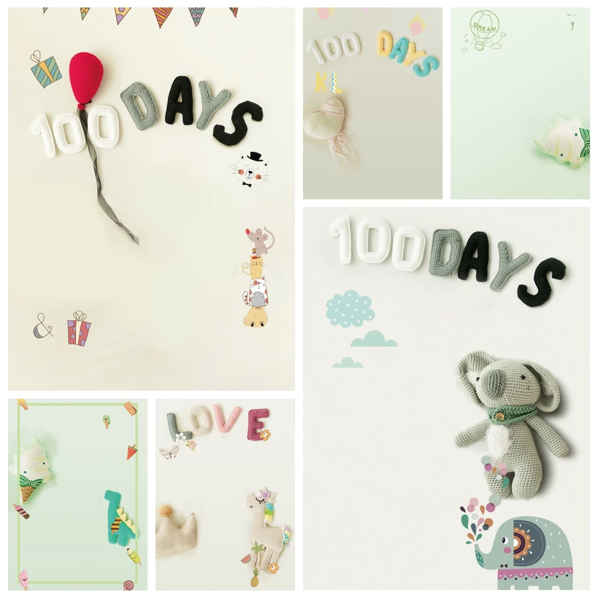 Baby 100 days Birthday photo Background Cute Cartoon elements Boy Girl Birthday Party Decoration Kids Portrait Backdrop Props