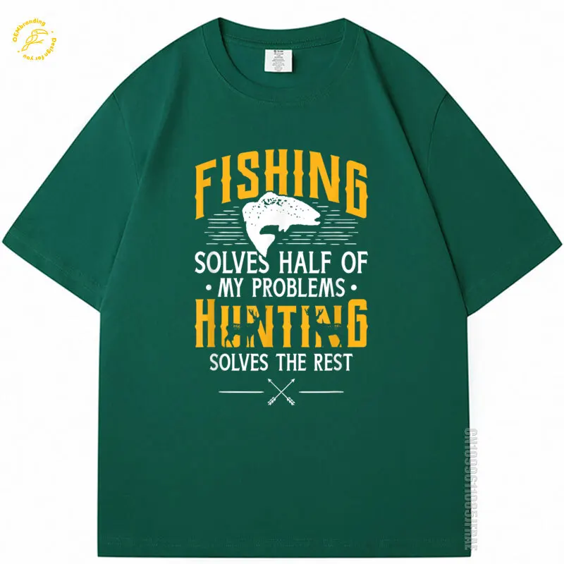 

Funny Men Tshirt Fishin & Huntin Solve My Problems Gift Oversize T-Shirt Designer 2025 Hot T Shirt Camisetas Masculinas 웃긴 티셔츠