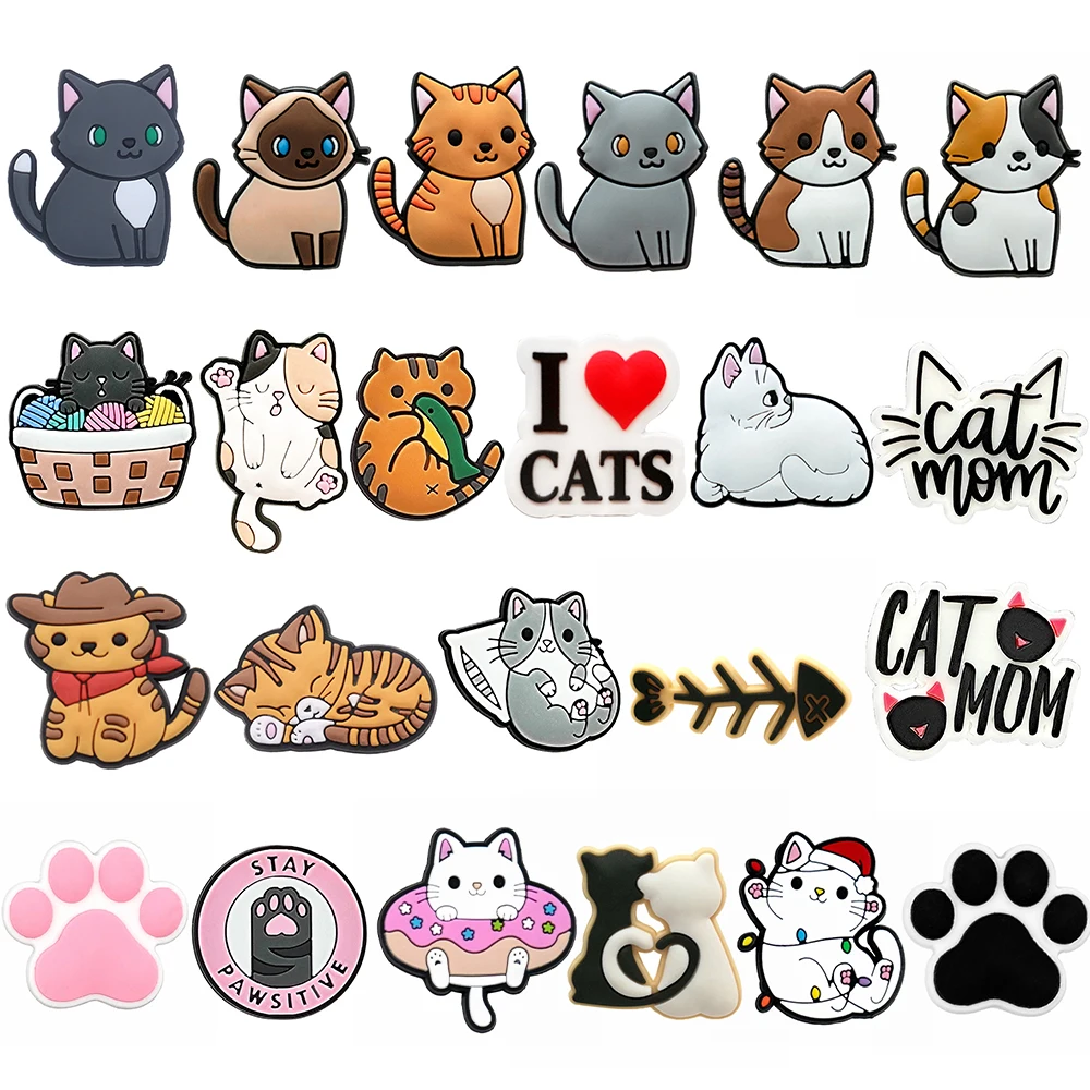 9-24pcs Cute Cat Shoe Charms Accessorie Black Cat Slides Clogs Sandals Shoe Decorations Buckle Unisex Party Gifts