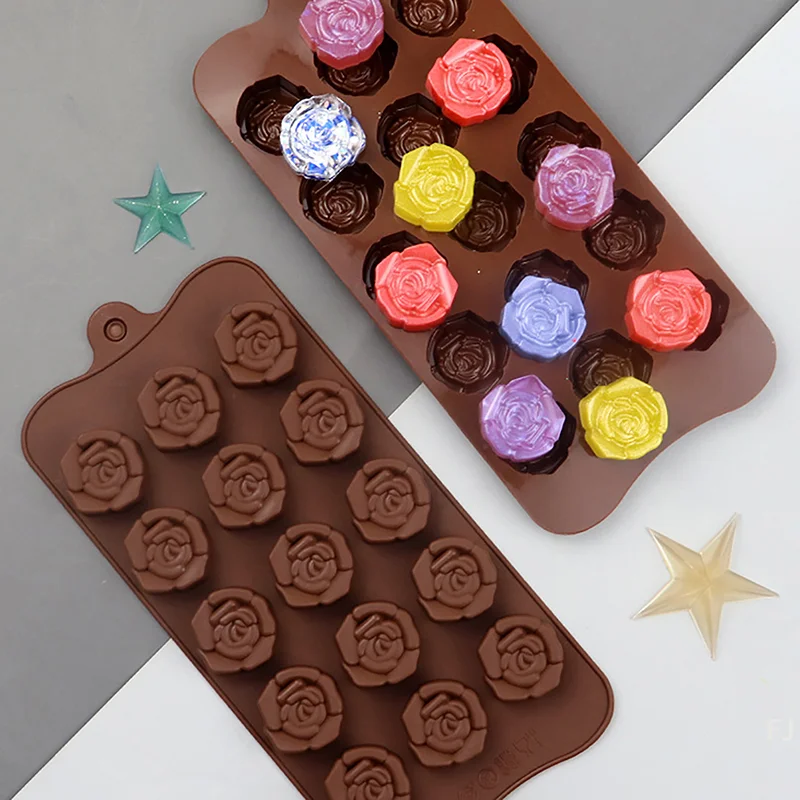 

[YU]1Pc 15 Cavity Rose Shape Silicone Mould DIY Flower Chocolate Cake Soap Mold Ice Trays Baking Mould Cake Decorating Tools