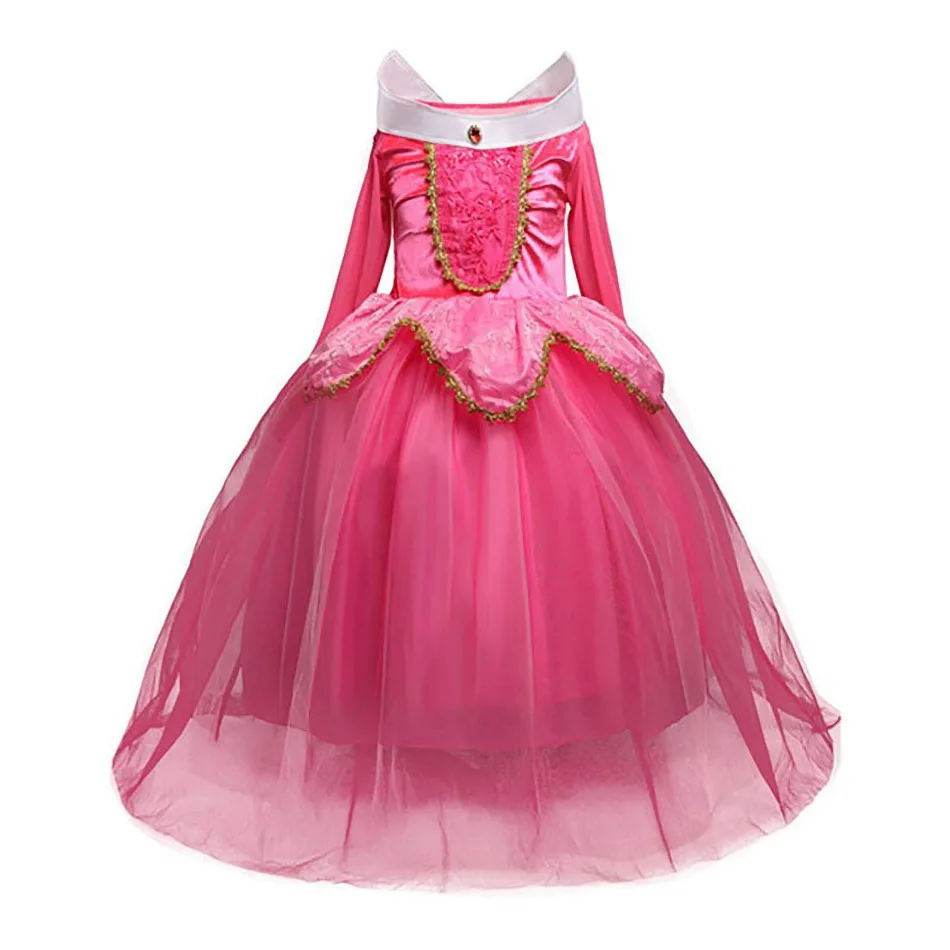 Girl Fancy Deluxe Sleeping Beauty Halloween Princess Costume Party Aurora Dress Up Kids Red Layered Christmas Pageant Ball Gown