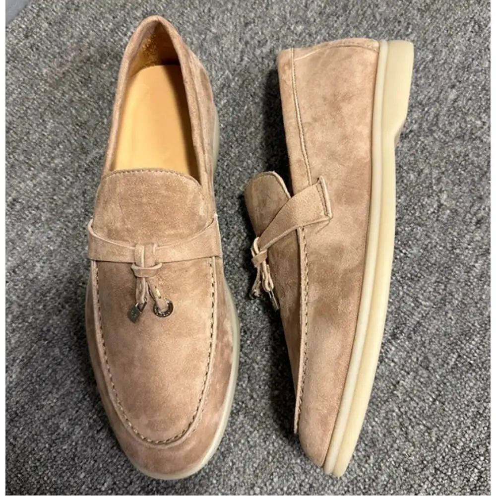 Handcrafted Beige Suede Tassel Loafers – Superior Craftsmanship, Timeless Neutral Appeal