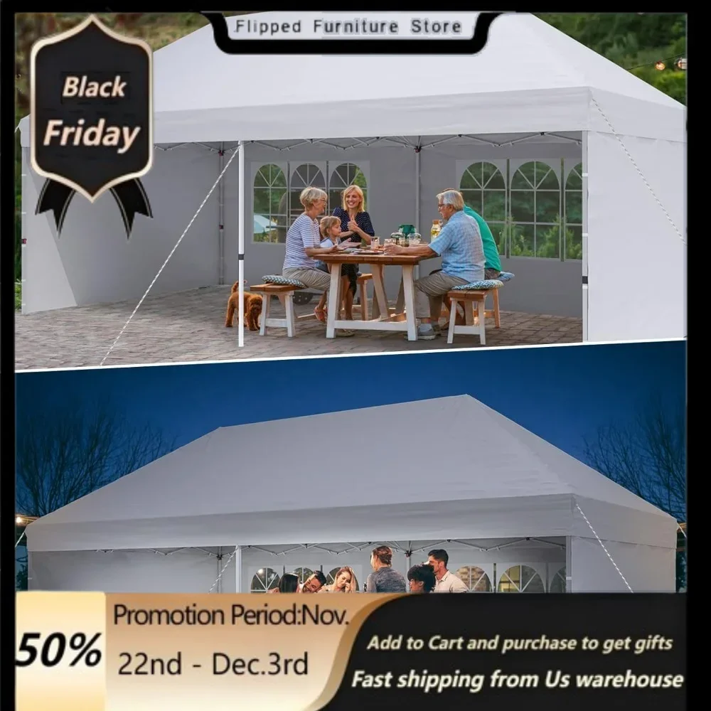 Canopy 10'X20' Pop Up Canopy Gazebo Commercial Tent with 4 Removable Sidewalls, Ropes X6 for Patio Outdoor Party Events