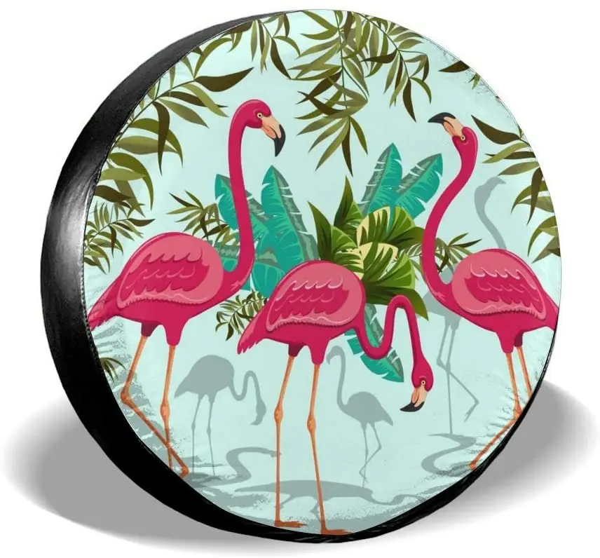 

Delerain Pink Flamingos Spare Tire Covers Waterproof Dust-Proof Spare Wheel Cover Universal Fit for , Trailer, RV, SUV, Truc